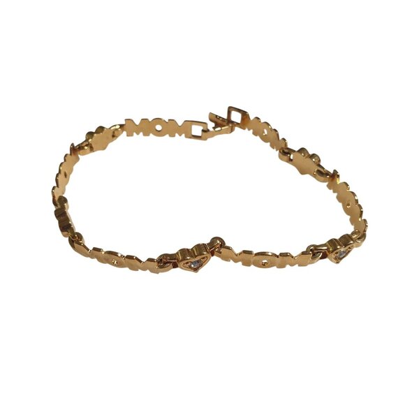 Gold Tone Mom Heart Charm Bracelet Rhinestones Gift Birthday Mothers Day - Picture 2 of 5